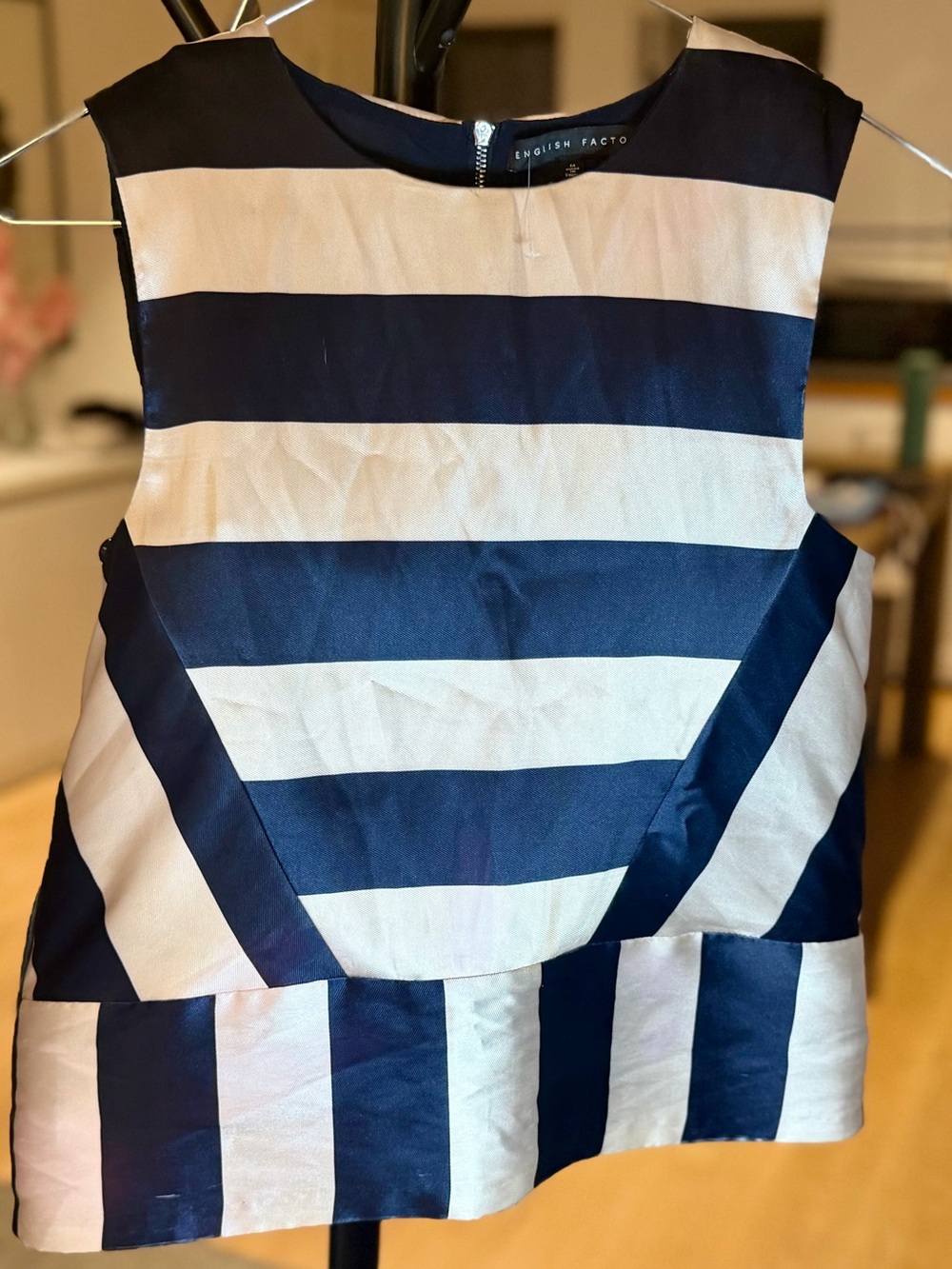 English Factory Navy and White Horizontal Stripe Formal Dress